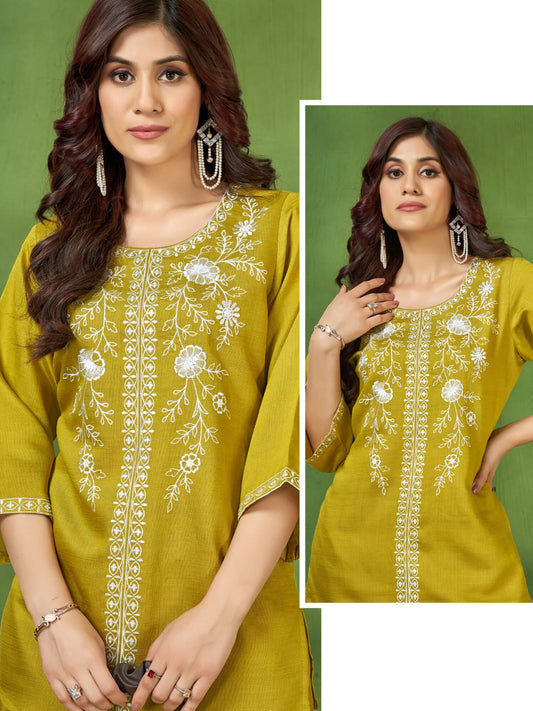 Pista Green Vactican Silk Embroidered Co-ord set