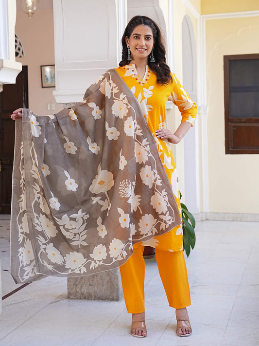 Pure cotton printed Straight kurta set with dupatta