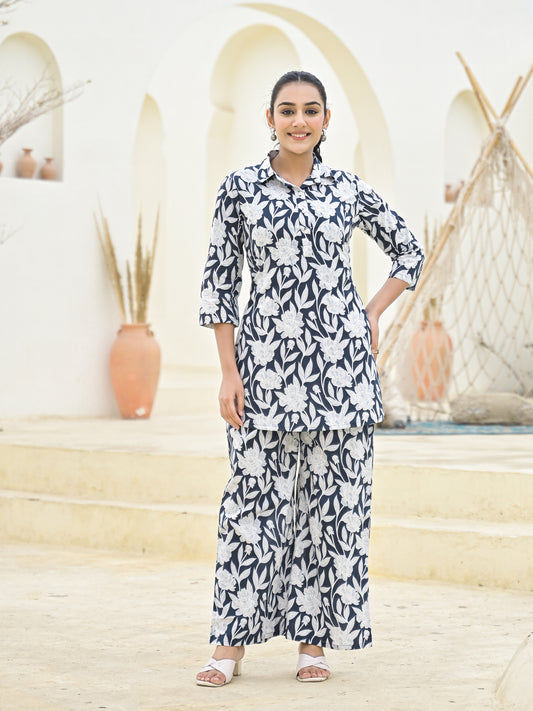 Pure Cotton straight floral print daily wear with side pocket co,ord set.