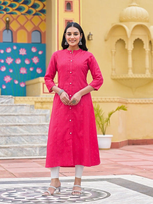 Silk blend solid Pink color A,line kurti