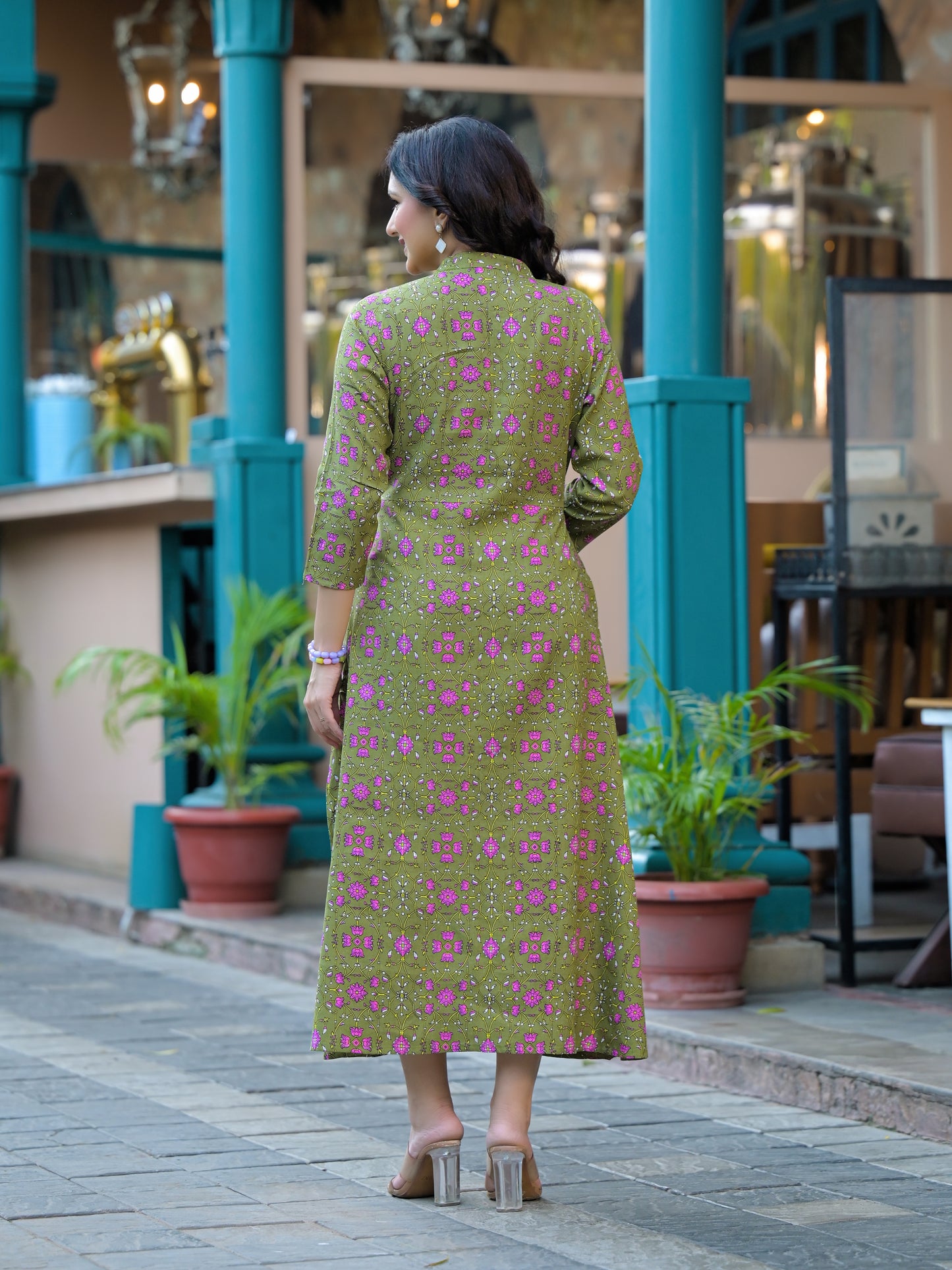 Rayon viscose Green printed flared kurti