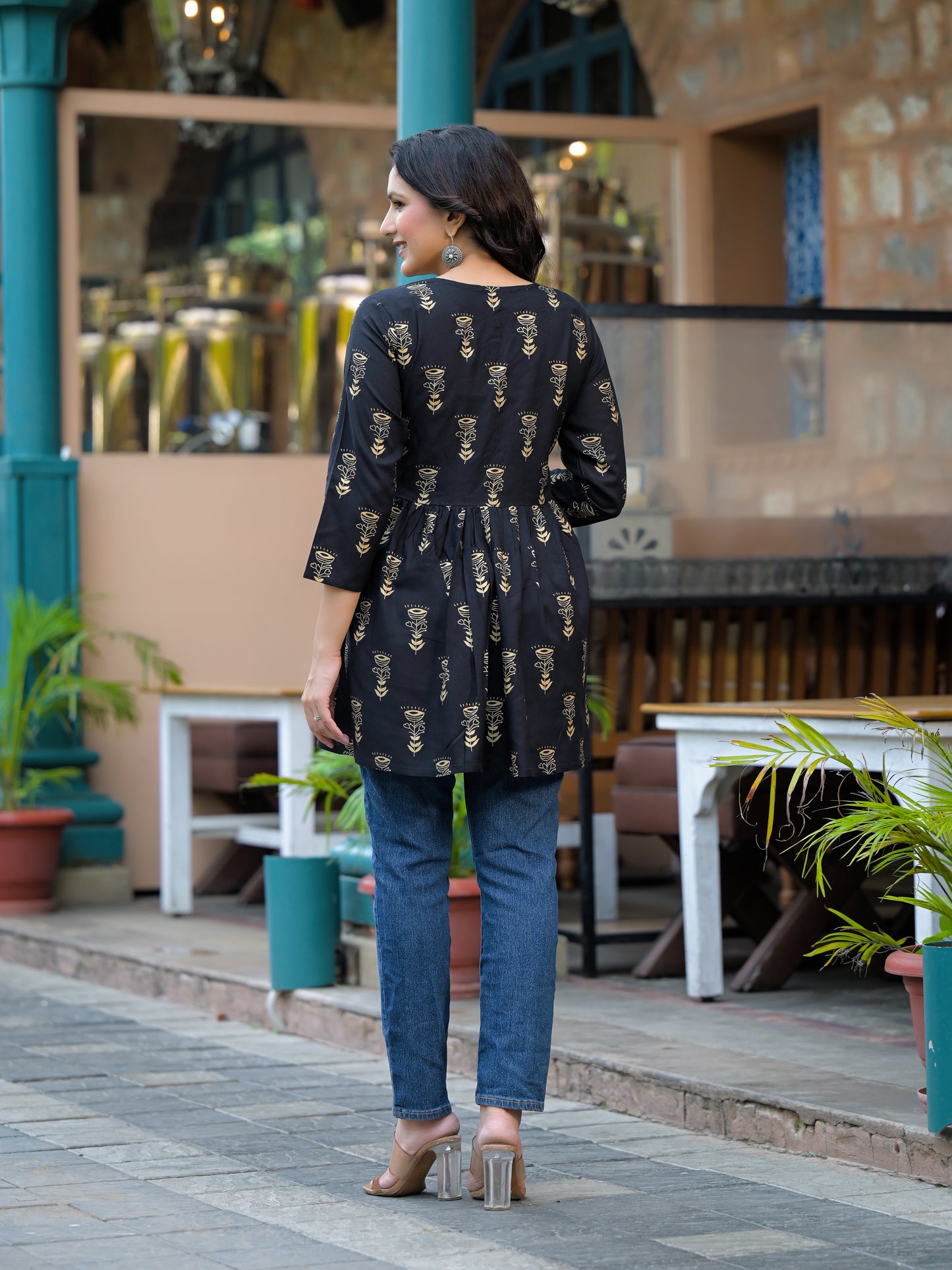 Rayon Viscose Black foil printed top