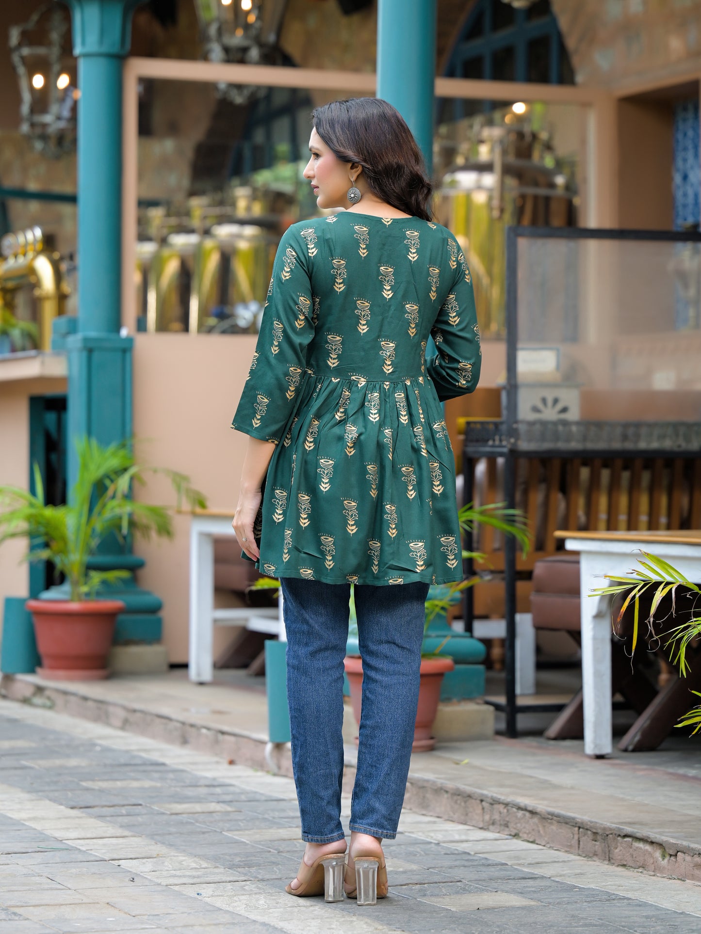 Rayon Viscose Green foil printed top
