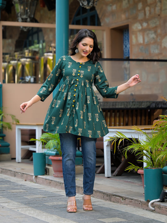 Rayon Viscose Green foil printed top