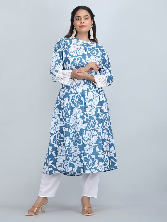 Pure Cotton A,line printed kurta set.