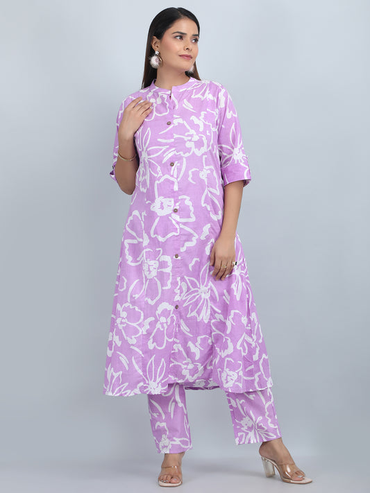 Pure Cotton A,line printed kurta set.