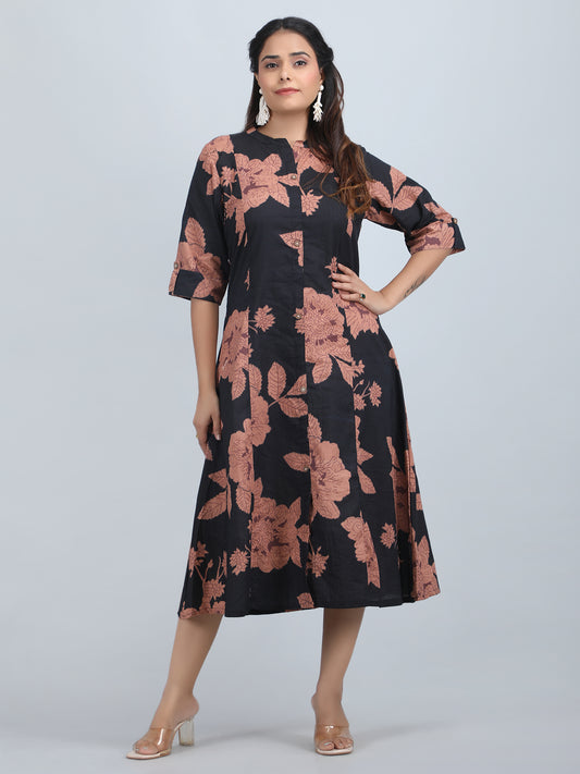 Pure cotton A,line printed kurti.
