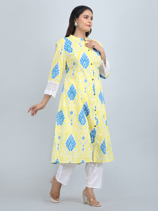 Pure Cotton A,line printed kurta set.