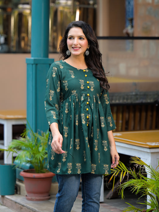 Rayon Viscose Green foil printed top