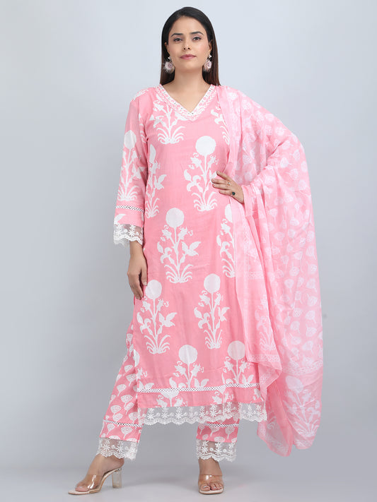 Pure cotton printed straight kurta set with dupatta